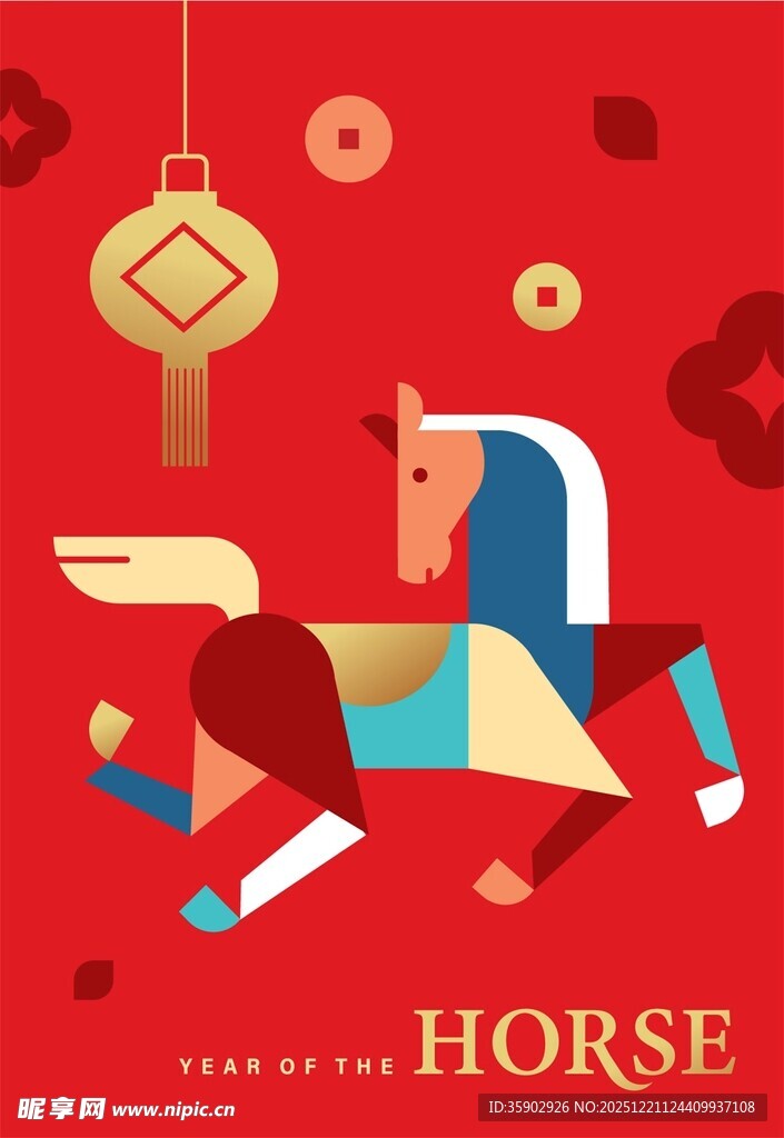 红色背景上的创意生肖马图