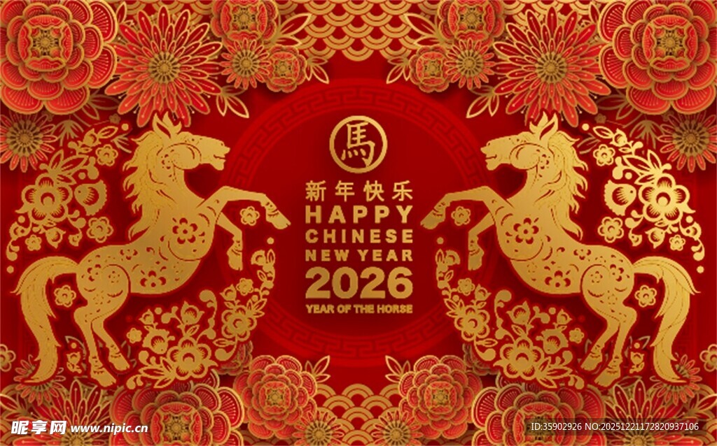 马年喜庆中式传统装饰图