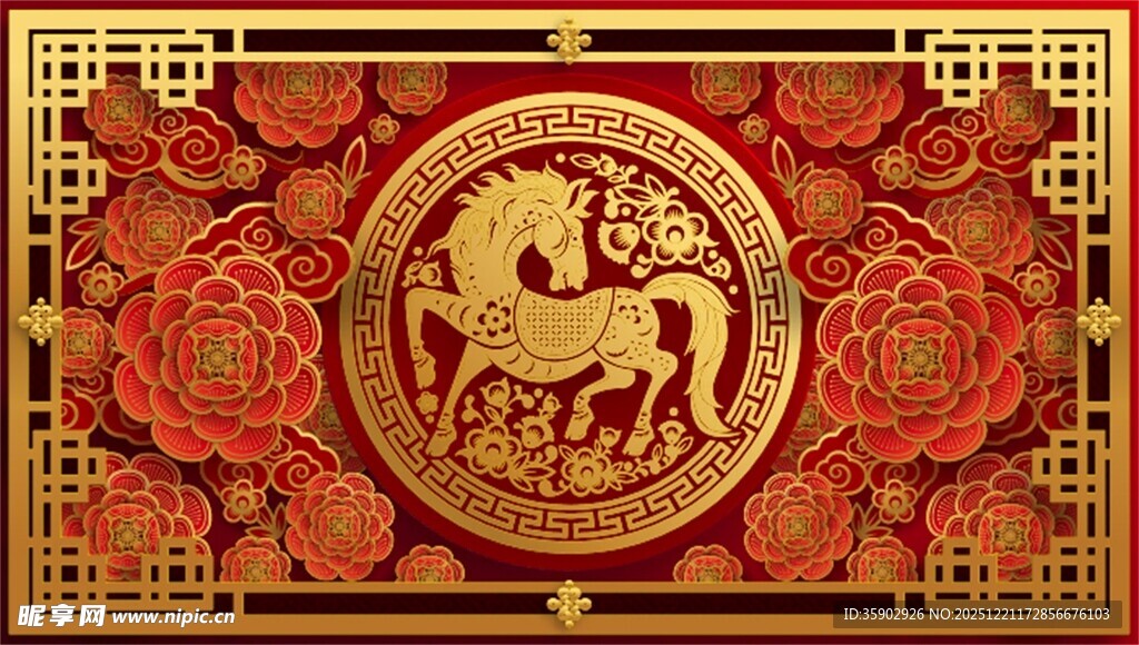 中式古典马纹精美装饰图