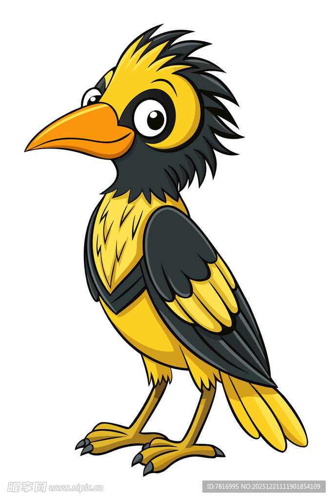 卡通黄黑相间鸟形象