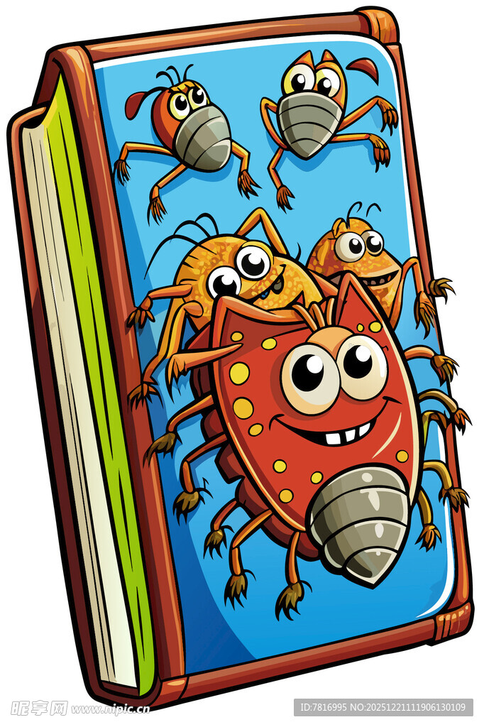书本上的可爱卡通小虫子