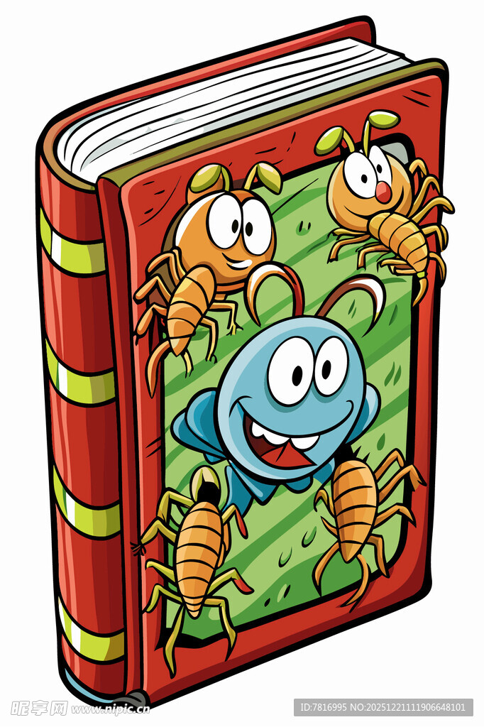 卡通虫子围绕的趣味书籍