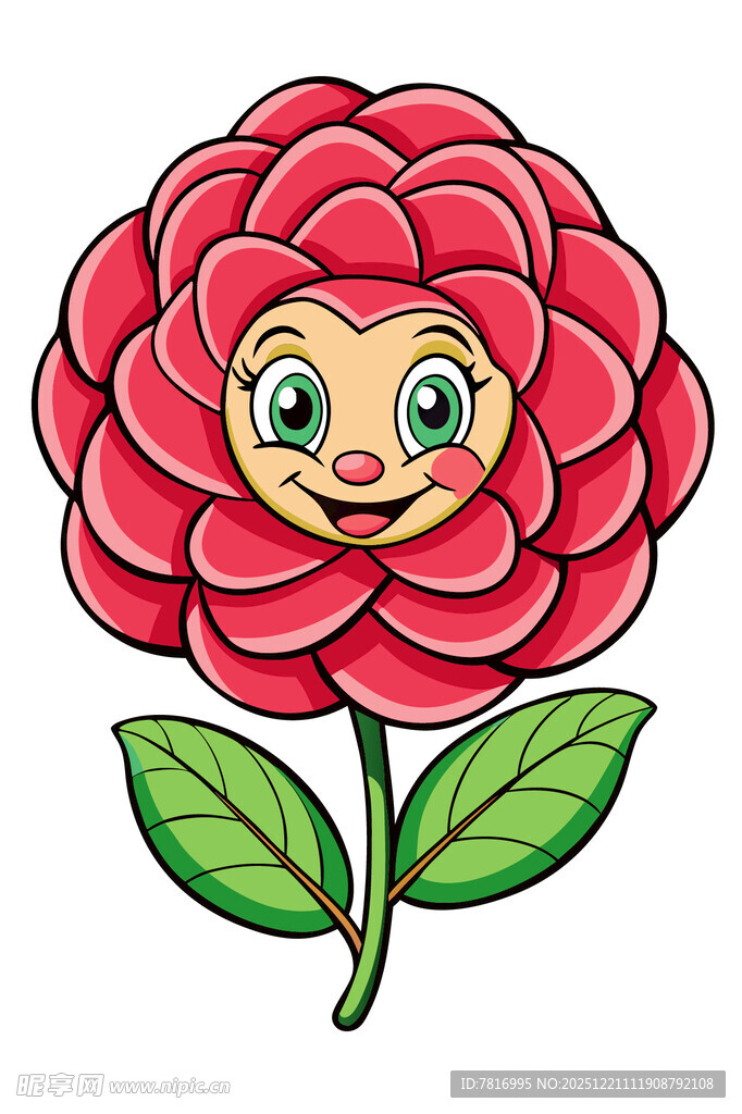 可爱笑脸红玫瑰插画