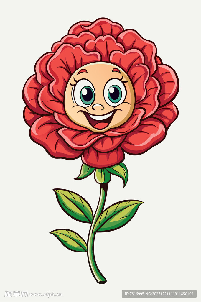 可爱笑脸红牡丹插画