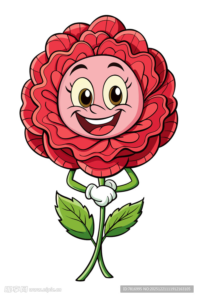 微笑的拟人化红玫瑰