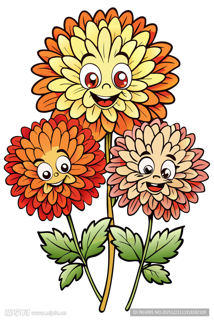 可爱笑脸菊花插画