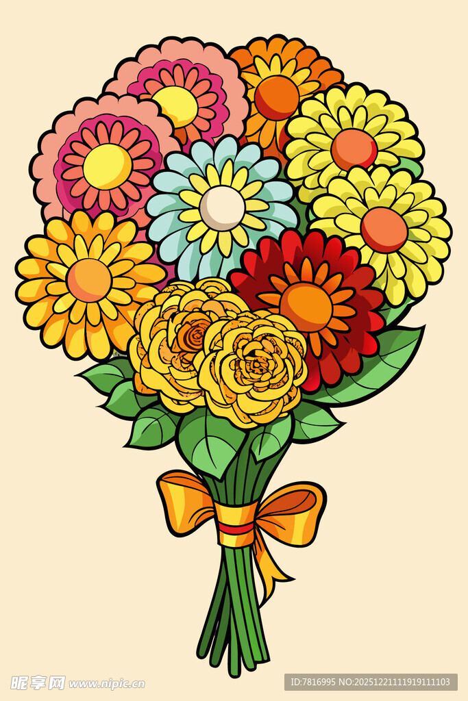 多彩手绘花束插画