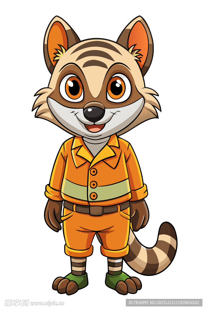 穿着工装的浣熊卡通形象