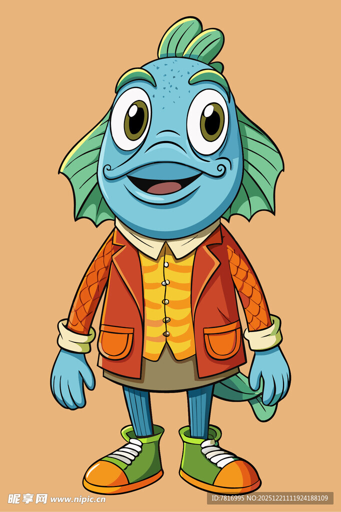 卡通蓝色鱼人角色形象