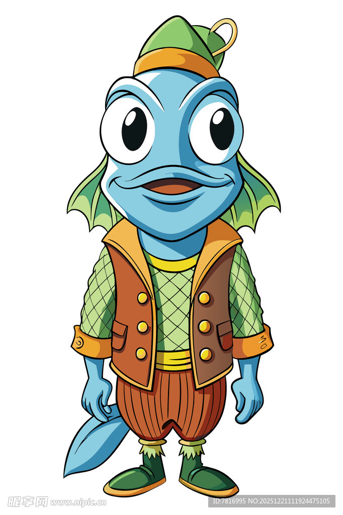 卡通蓝色鱼人角色形象
