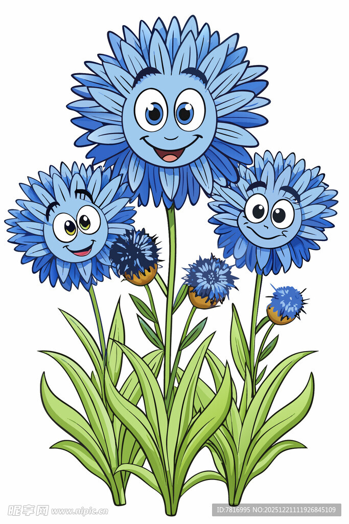 可爱蓝花卡通插画