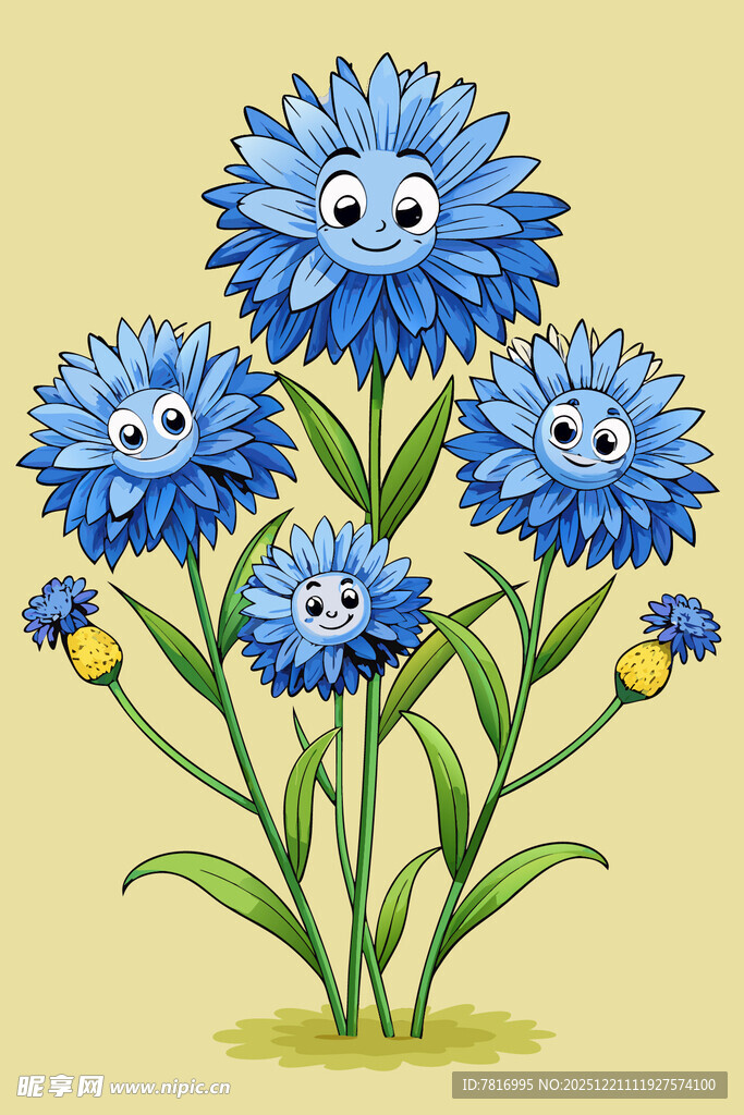 可爱蓝色花朵插画