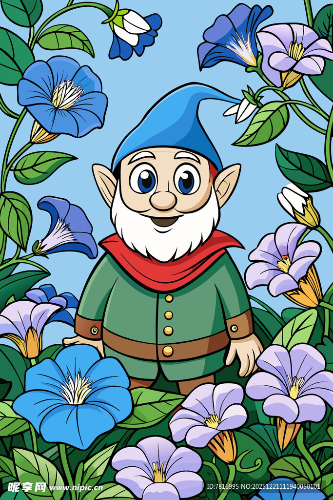 花丛中的可爱小矮人