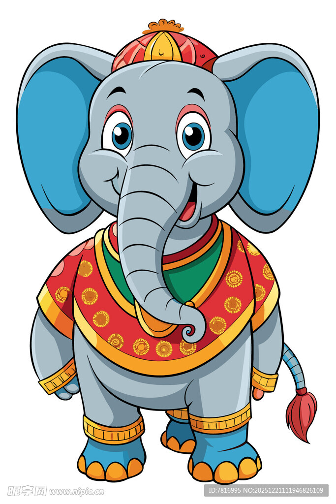 穿着传统服饰的可爱大象