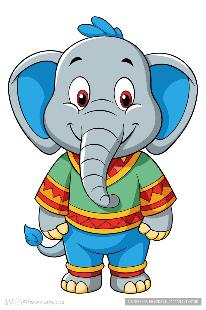 卡通大象穿着多彩服饰