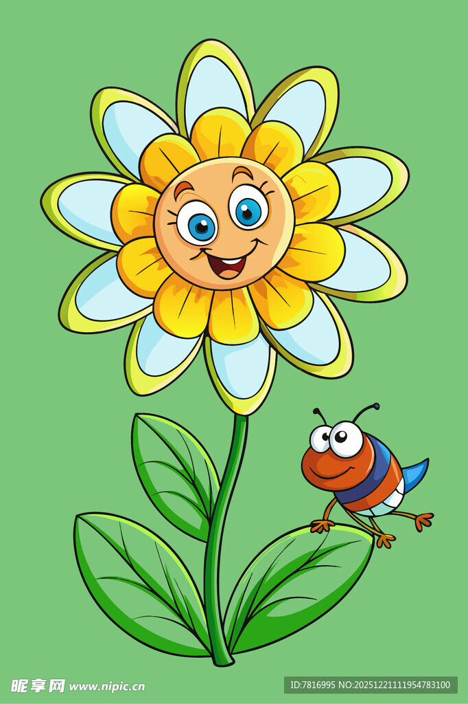 花朵与小昆虫的可爱场景