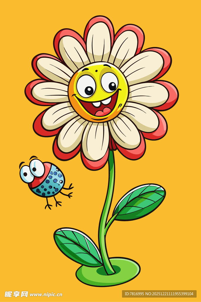 微笑花朵与小昆虫