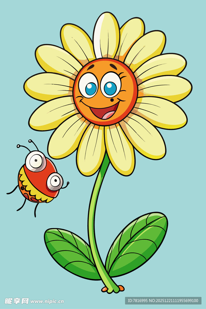 微笑雏菊旁的小瓢虫