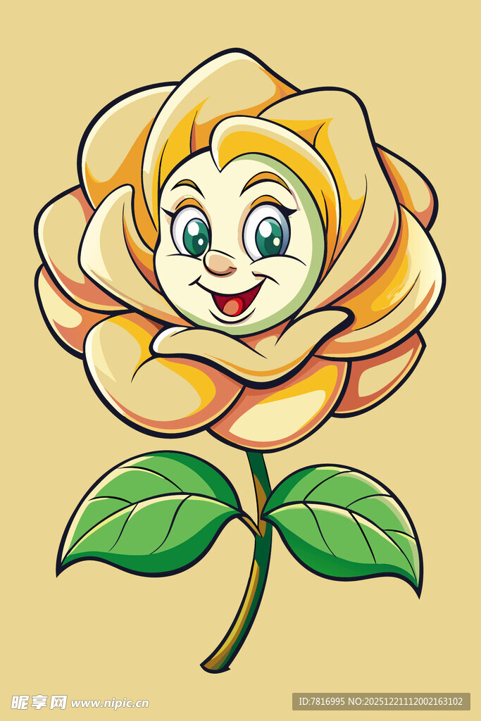 微笑的卡通玫瑰花形象