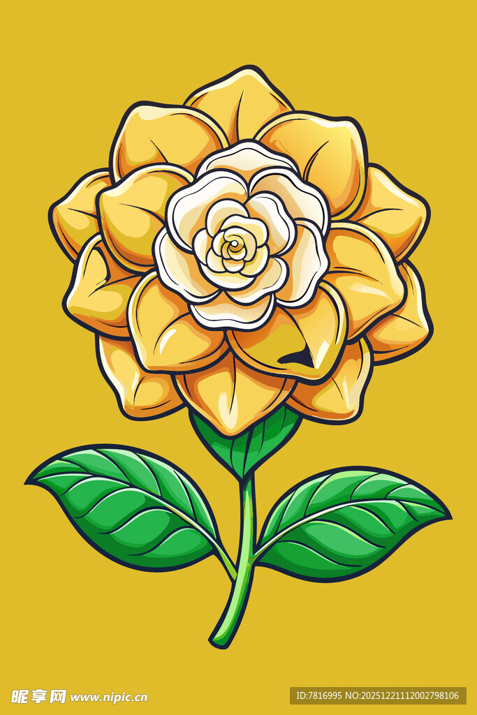 黄色山茶花插画作品