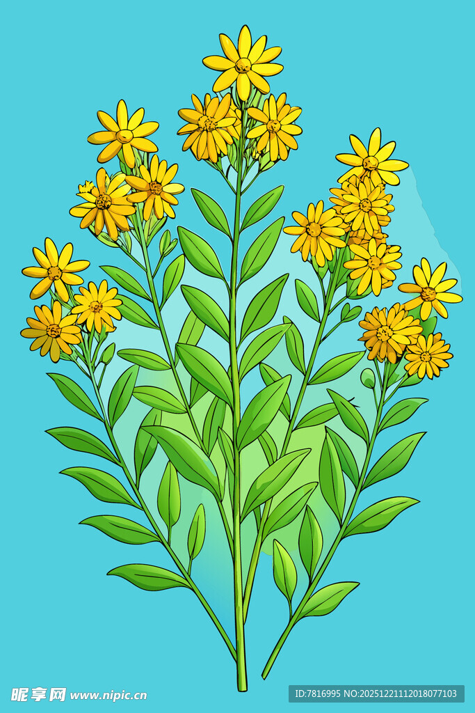 黄色小花绿叶植物插画