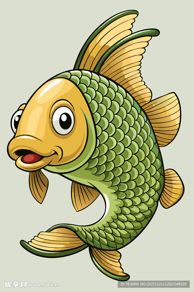 可爱卡通绿金鱼形象