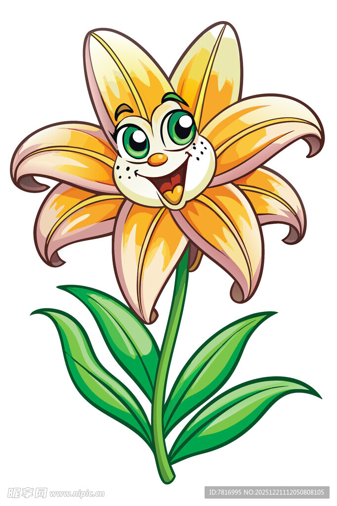 微笑的卡通百合花