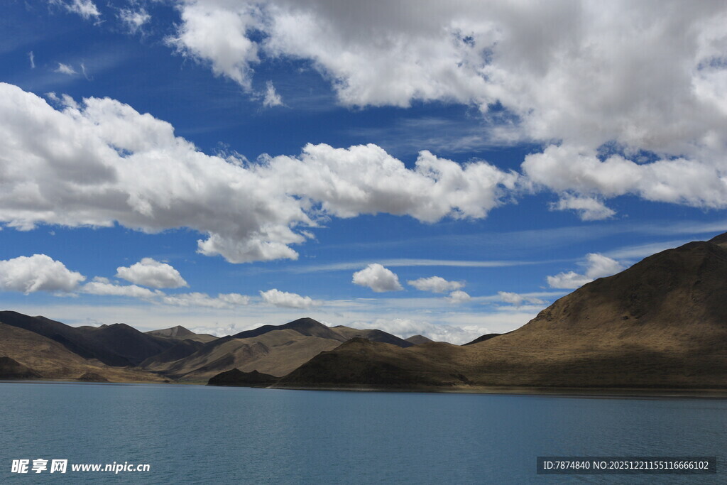高原湖泊蓝天白云美景