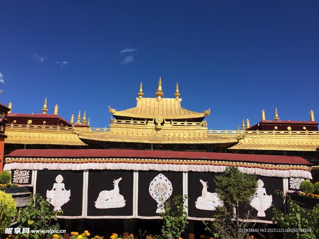 藏式寺庙金顶壮丽景观