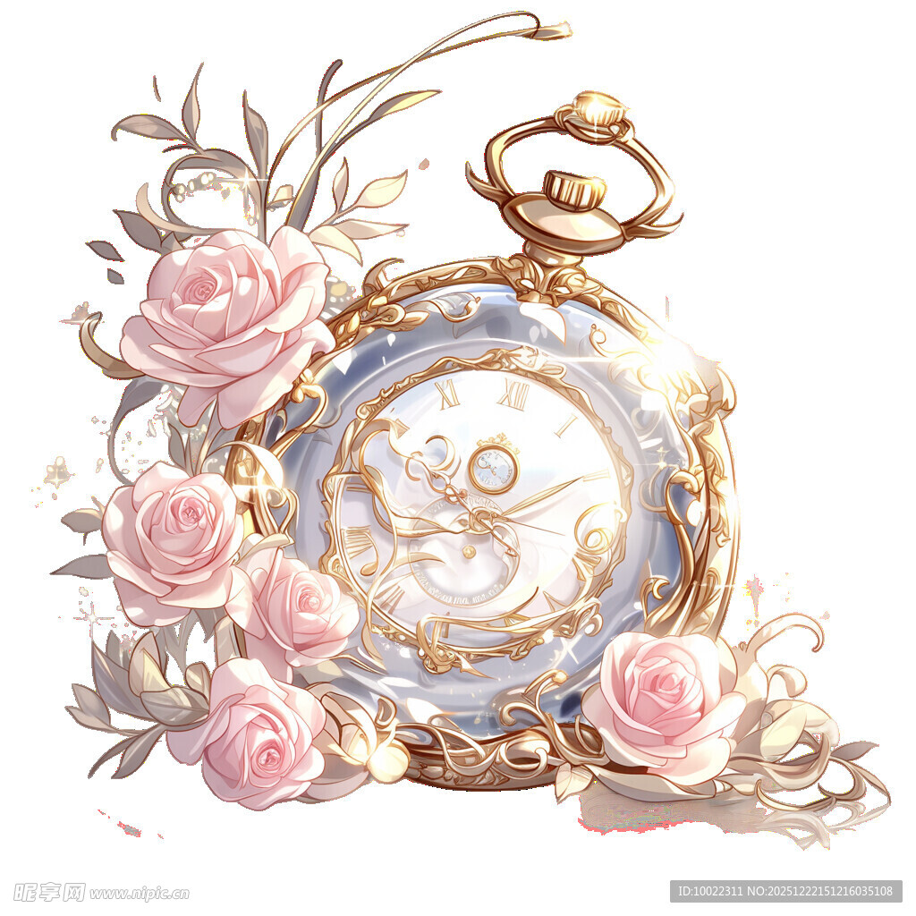 复古怀表与浪漫花卉装饰