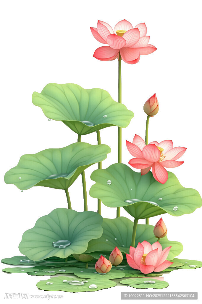 盛开的荷花与荷叶景观