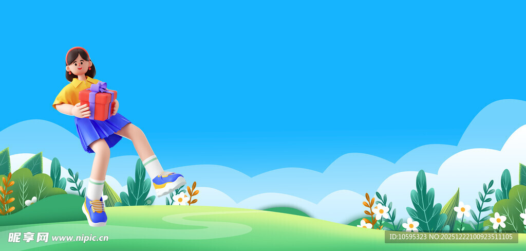 女孩在草地活力奔跑