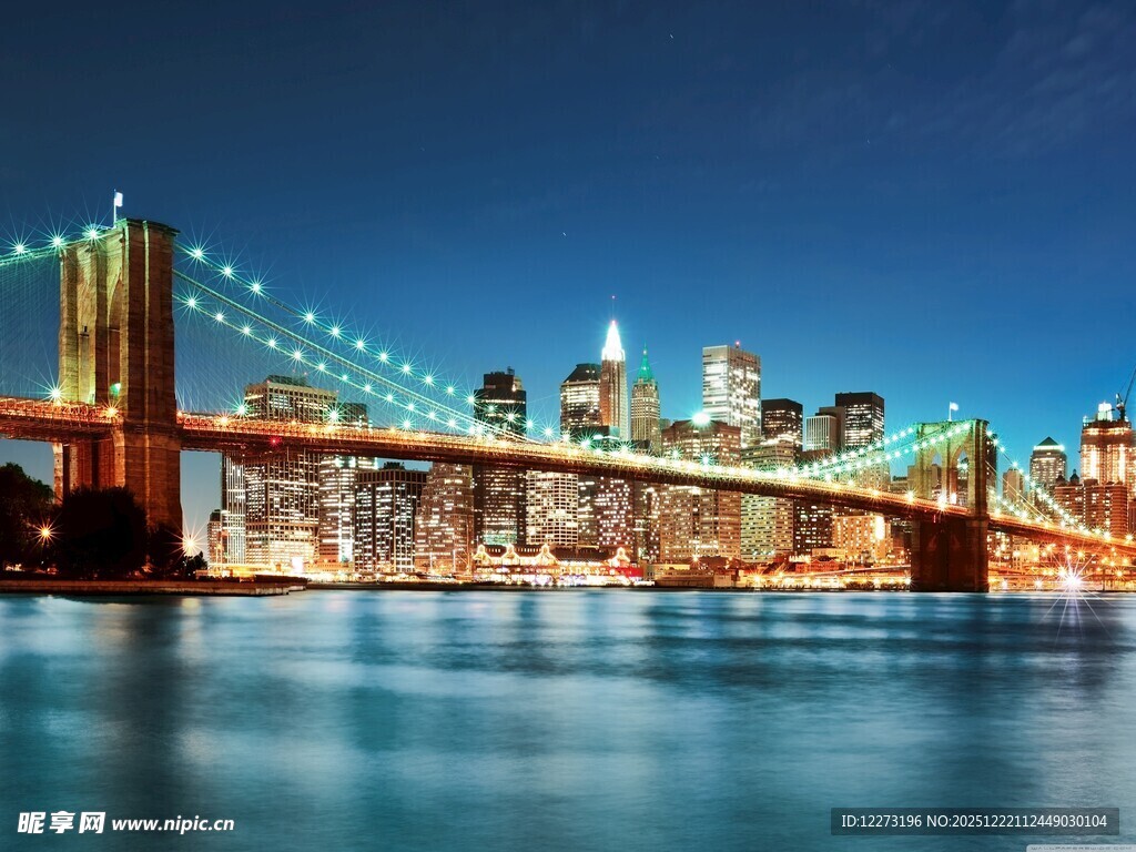 纽约布鲁克林大桥夜景