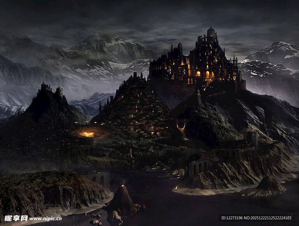 神秘暗黑城堡夜景图