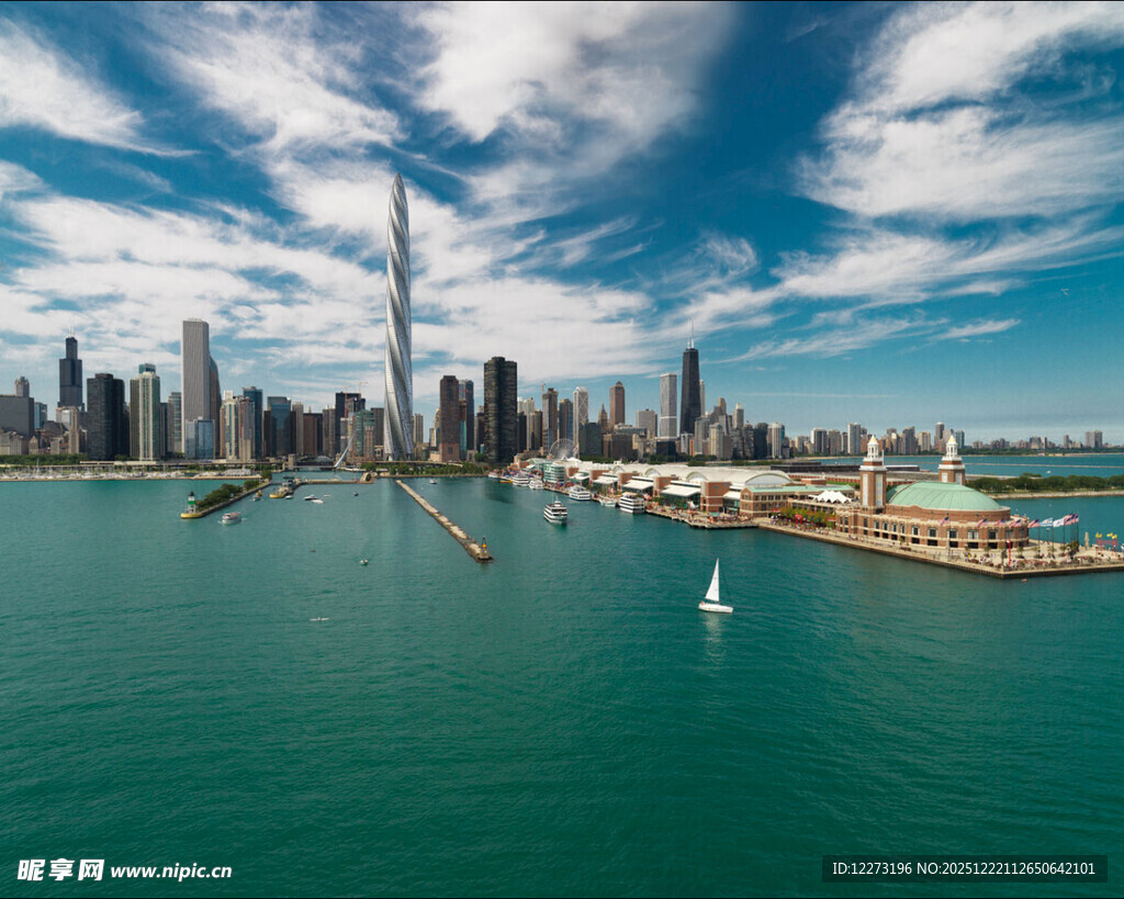 海滨城市壮丽天际线景观