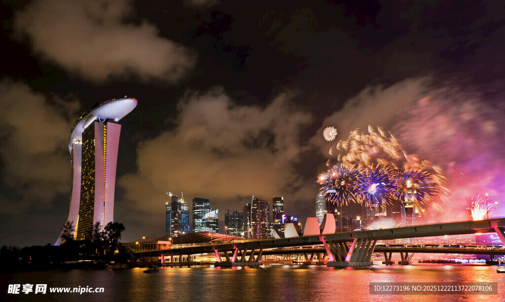 新加坡夜景烟花璀璨