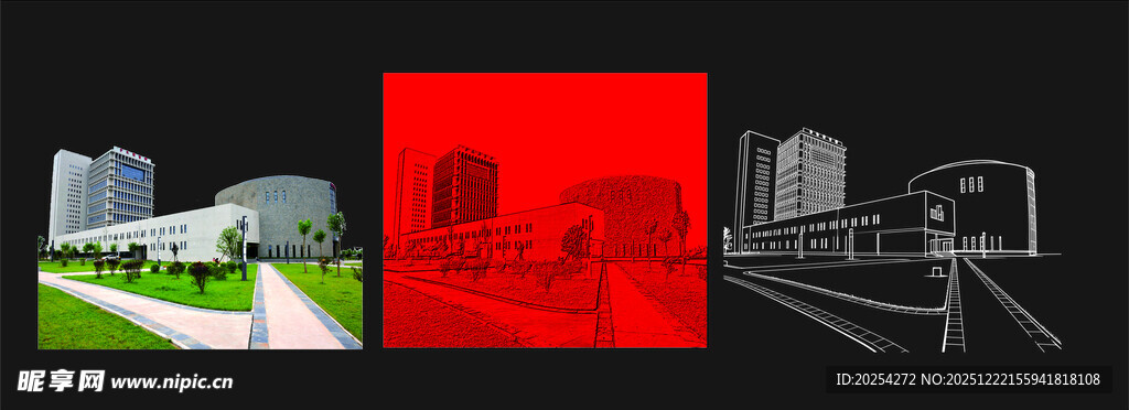 陕西国际商贸学院建筑浮雕线稿