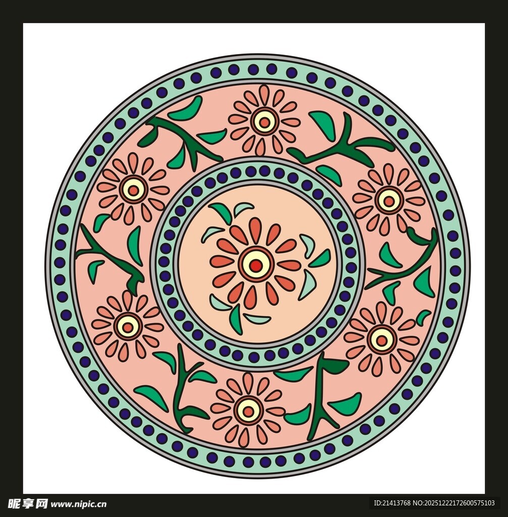 圆形花卉装饰图案