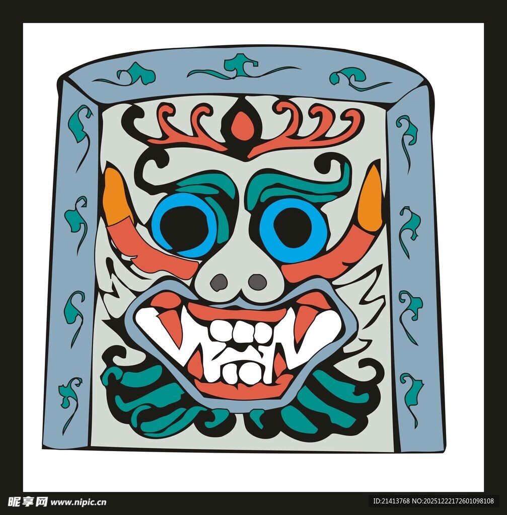 手绘神秘夸张面具图案