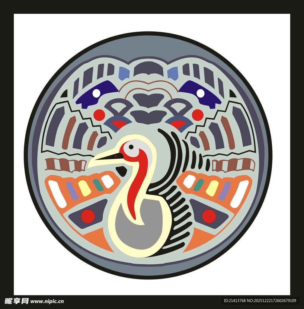 圆形图案中的多彩飞鸟形象