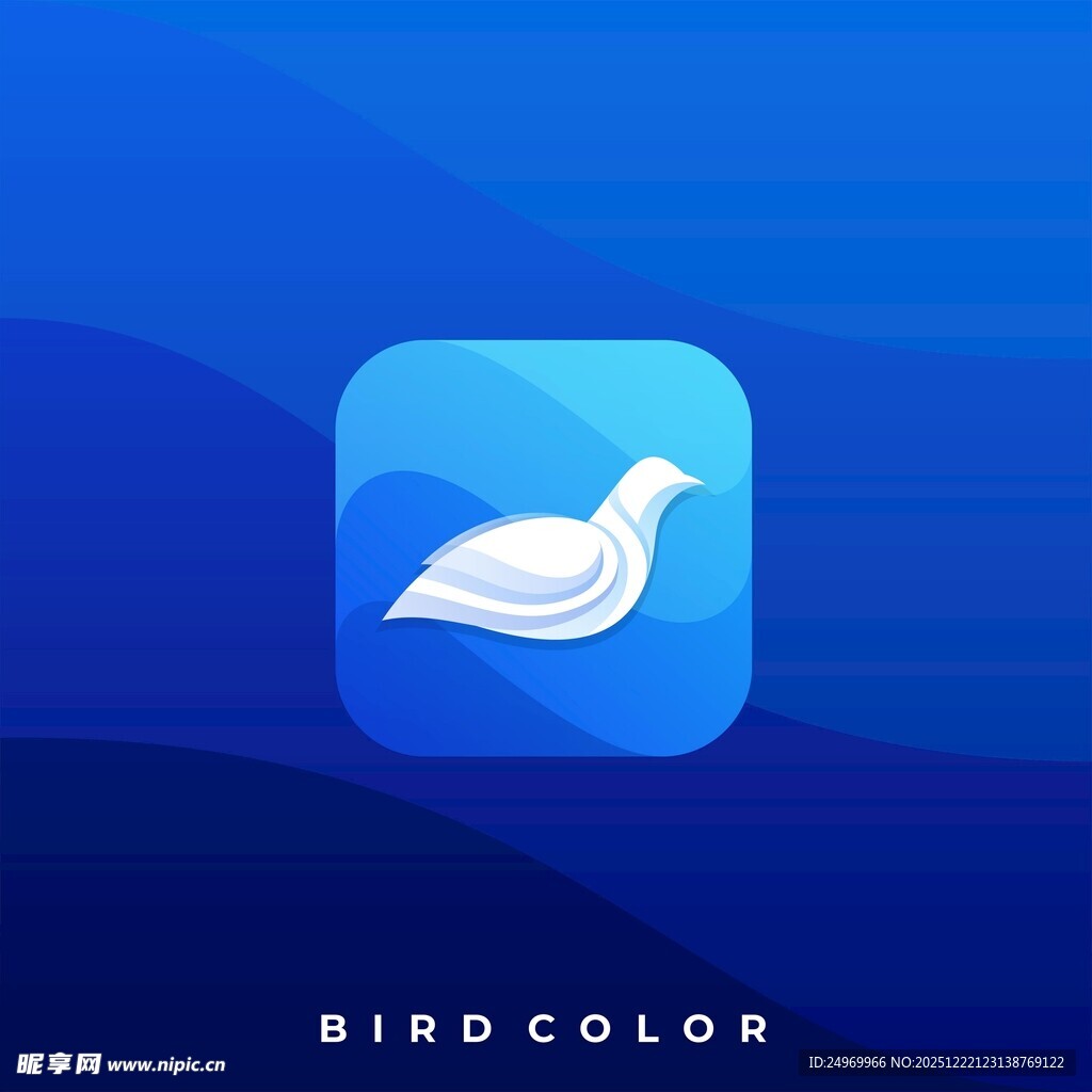 蓝色背景上的飞鸟图标