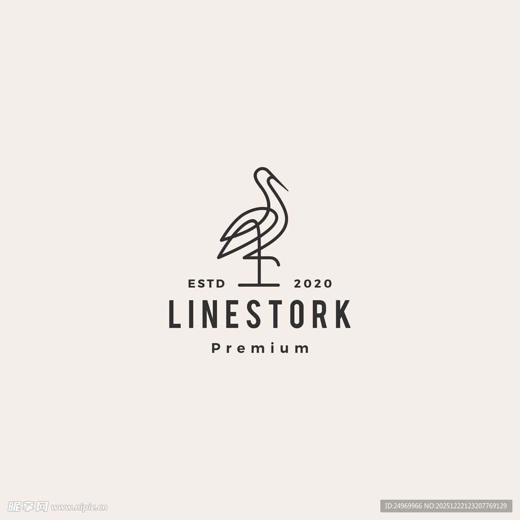线条鹳鸟标志设计