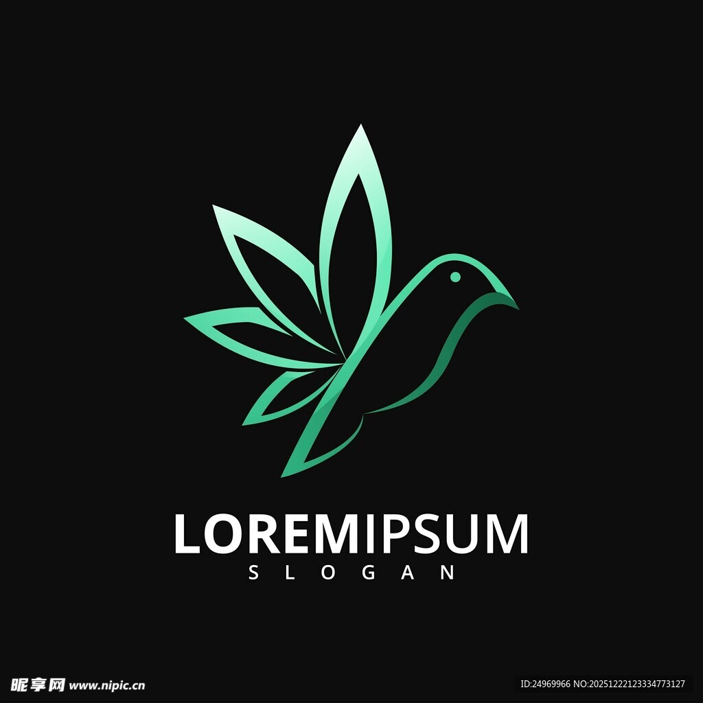 绿叶飞鸟简约标志设计