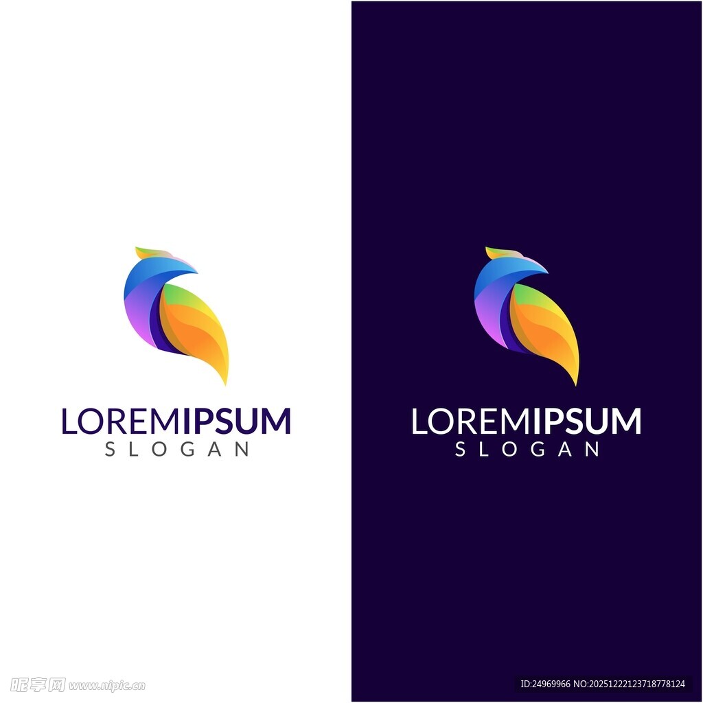 多彩抽象鸟形标志设计