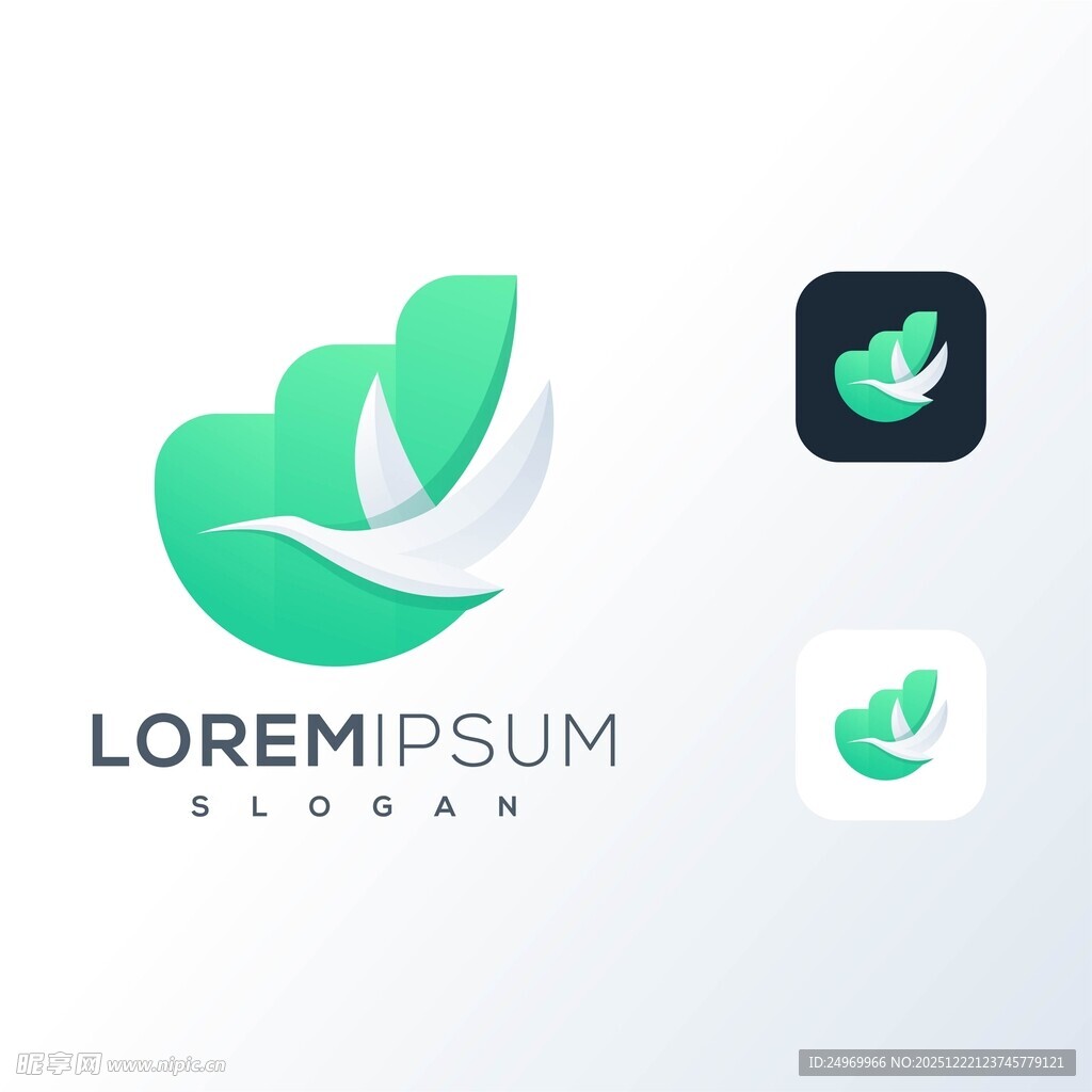 绿叶飞鸟创意标志设计