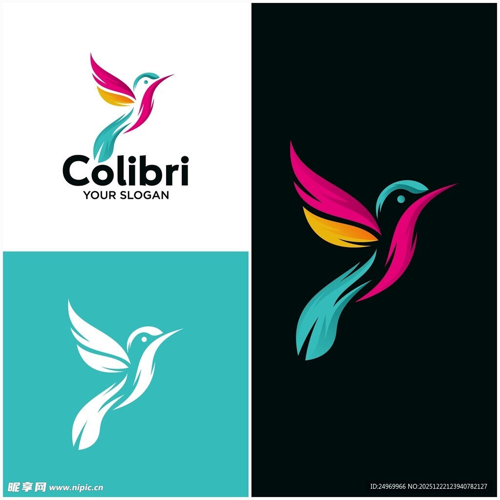 多彩蜂鸟标志设计