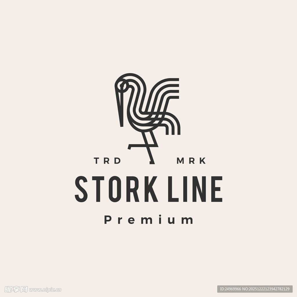 鹳鸟线条标志设计