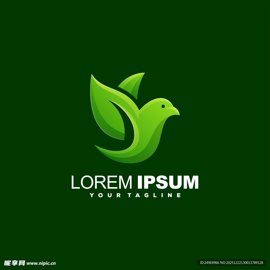 绿色飞鸟树叶标志设计