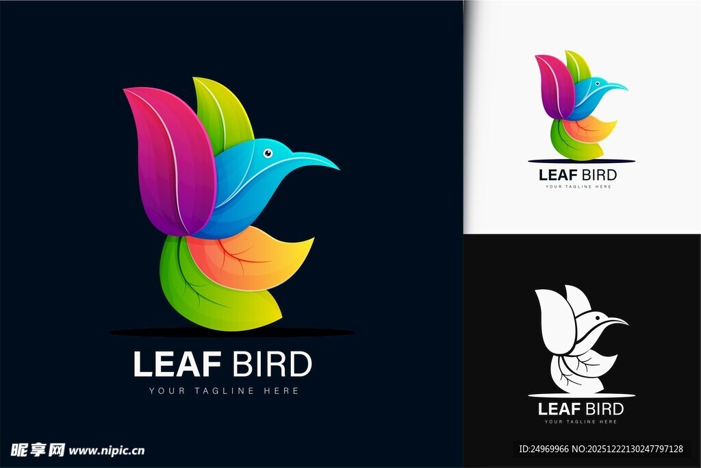 多彩叶鸟标志设计