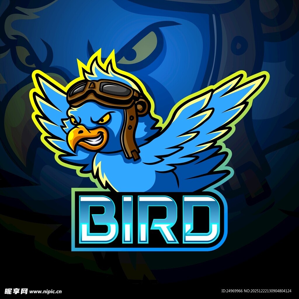 蓝色飞鸟卡通标志设计